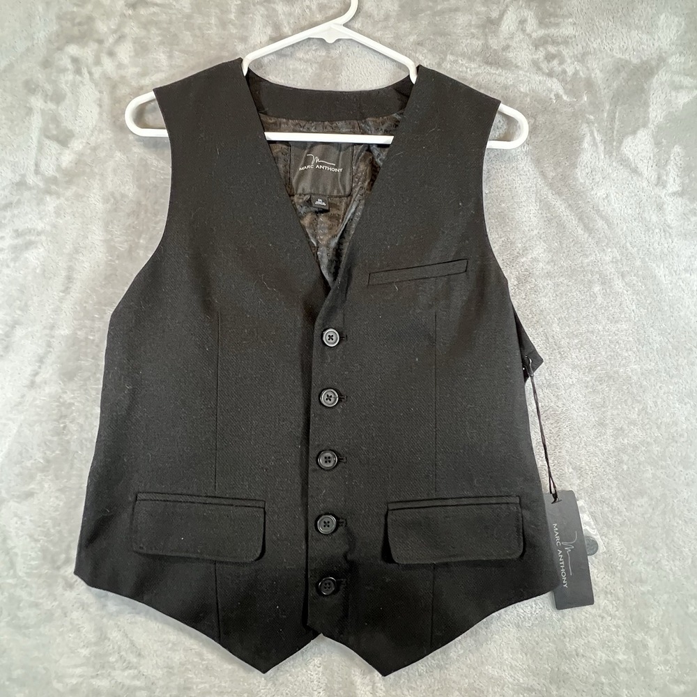 Marc‎ Anthony Vest NWT Mens Medium Black Pockets Adjustable Waist Classic Lined